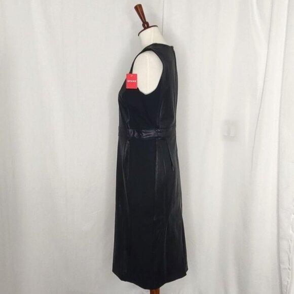 SPANX Dress Black Leather Like Combo Fitted M Delux Sheath Sleeveless 2039 - Picture 12 of 16